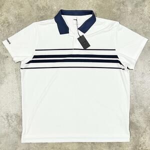 Bonobos Golf Polo Shirt White Navy Noli Chest Stripe Poly Spandex Sz 2XL NWT